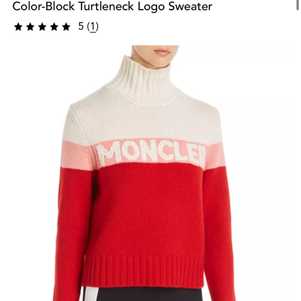Moncler Authentic Women's XS Color-Block Turtleneck Logo Sweater Red/Pink/White